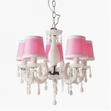 Φωτιστικό Οροφής πεντάφωτο κρεμαστό ακρυλικό και υφασμα σε λευκό και ροζ | Aca | SF35045P